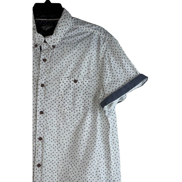 Eighty Eight Men's Short Sleeve White Blue Button Down 100% Cotton Shirt Large - Picture 2 of 8